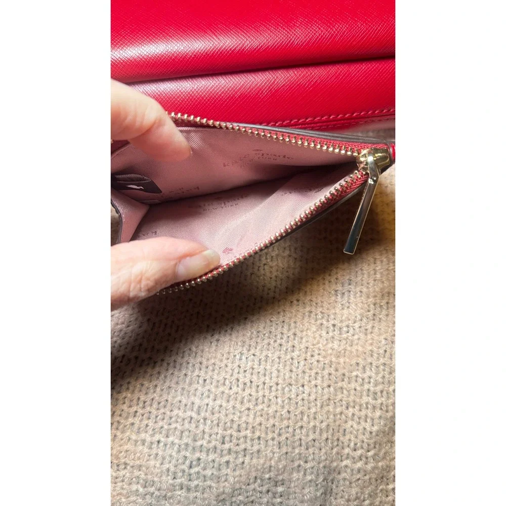 NWOT Kate Spade Staci Leather Crossbody Bag Red Gold Hardware And Card Holder